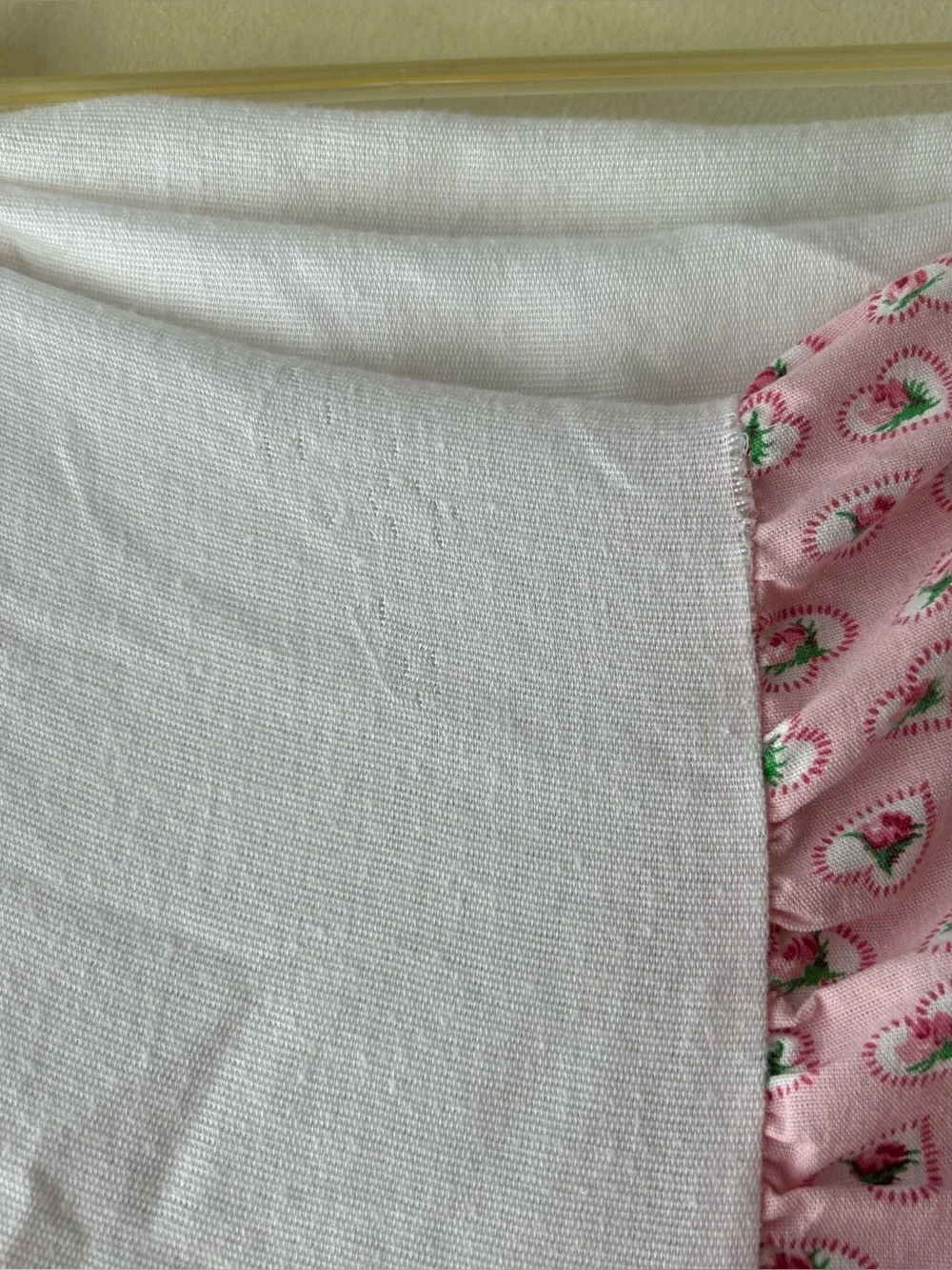Vintage Laura Ashley Cottagecore Heart Floral Rose Ruffle Bed Skirt Pink Green